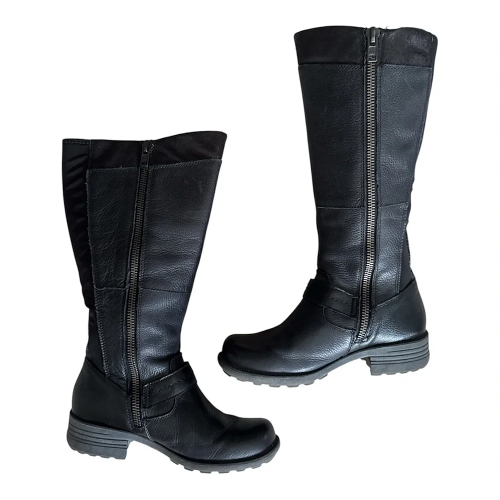 Earth Origins Portia Leather Women Black Wide Leather Zipper Knee High Boots 6.5
